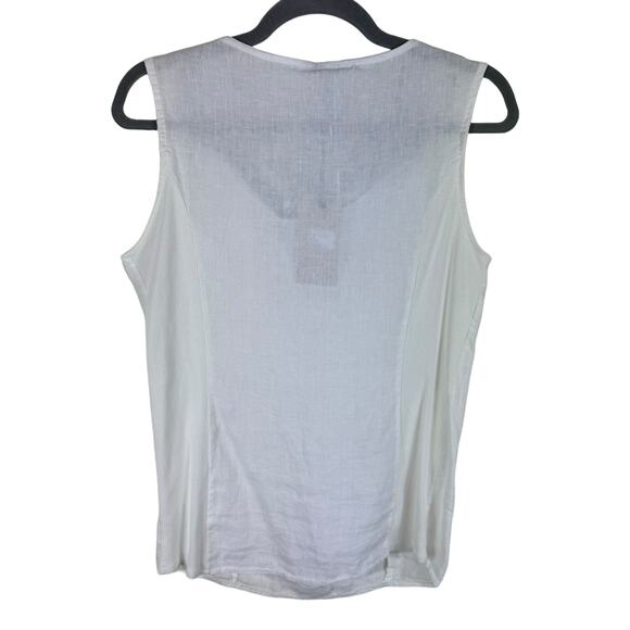 Lungo L'Arno NWT White Beaded 100% Linen Tank Blouse Made In Italy Size L - Picture 2 of 8